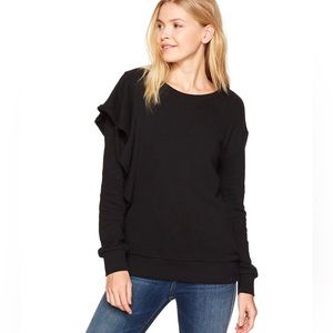 New! Splendid Westfourth Crewneck Sweatshirt with Ruffle Detail, black, size XS